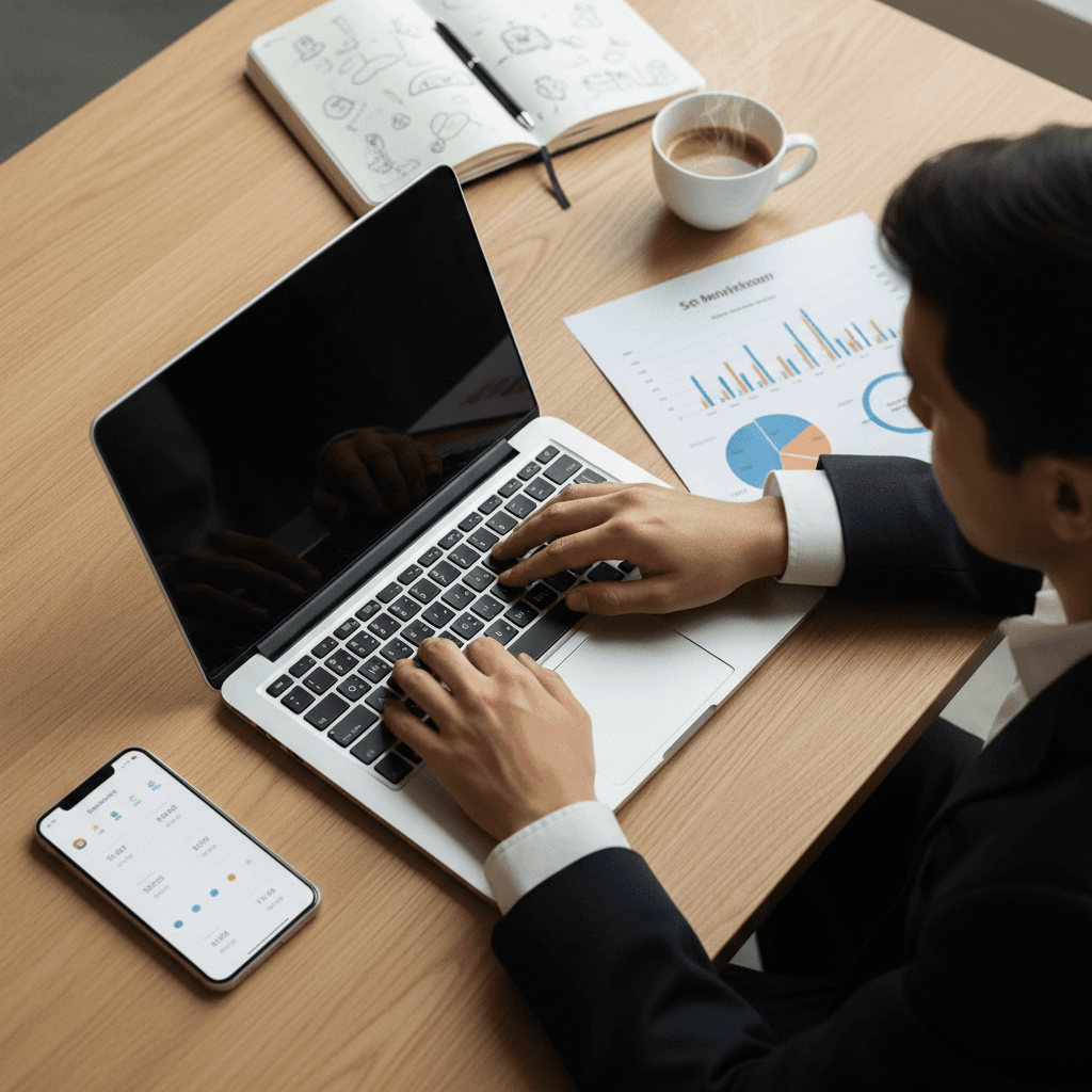 Marketing strategist working at desk
