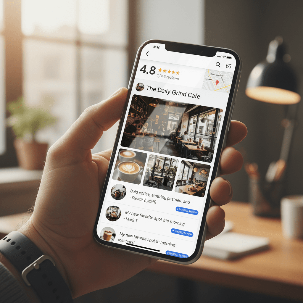 Google Maps showing three local business listings on a phone screen