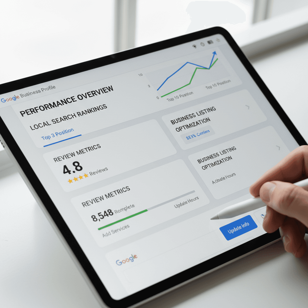 Professional looking at Google Business Profile on smartphone